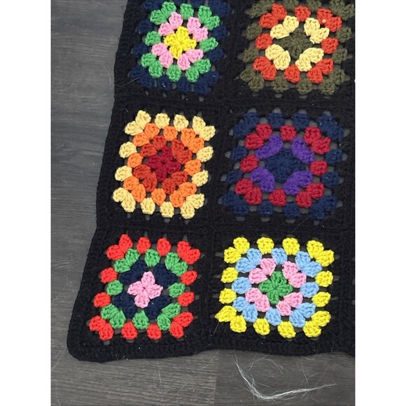 Black Granny Square Couch Sofa Afghan Blanket Throw Roseann 65”x 40” Bohemian - Picture 2 of 4